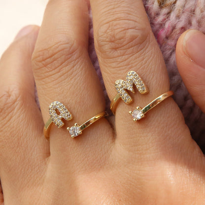 Letters A–Z Sparkling Zircon Adjustable Ring