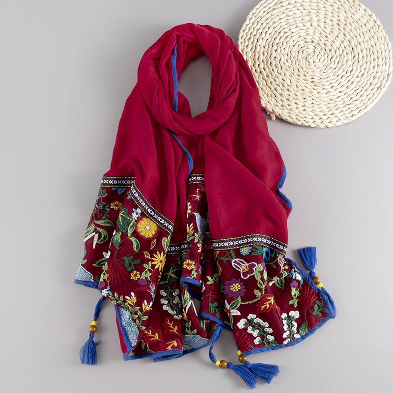 Ethnic Style Shawl Scarf Female Cotton Retro Embroidered Silk Scarf Spring And Autumn Versatile Embroidered Scarf