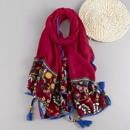 Ethnic Style Shawl Scarf Female Cotton Retro Embroidered Silk Scarf Spring And Autumn Versatile Embroidered Scarf