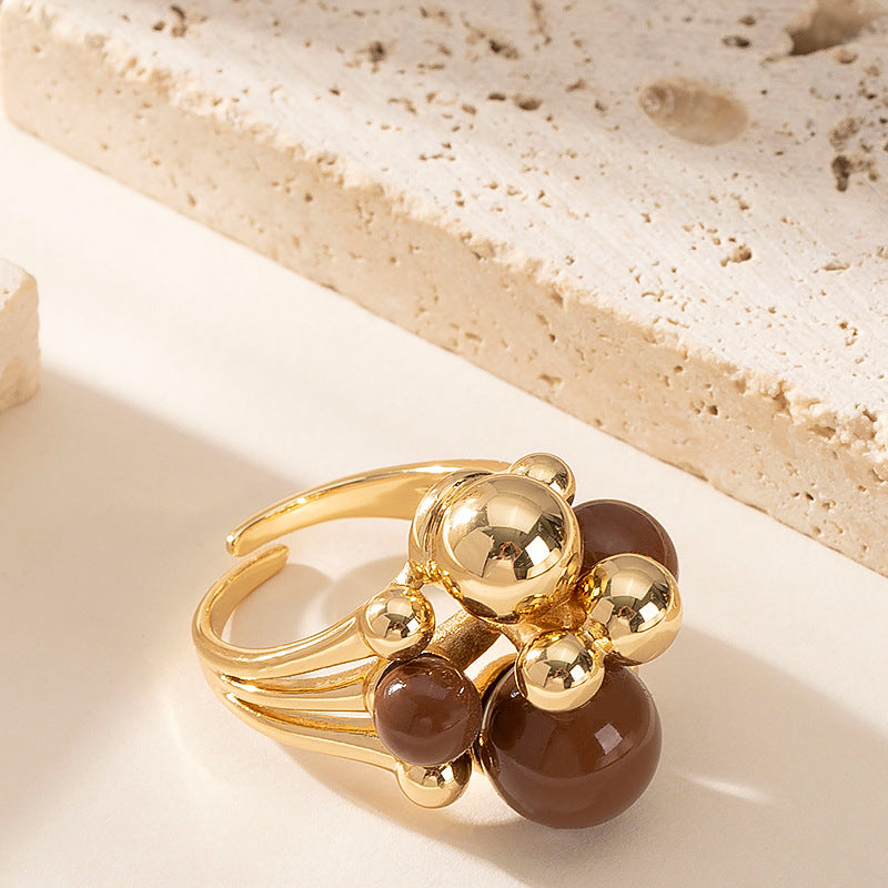 Adjustable Open Pearl Ring For Women In Gold Plated Fashion