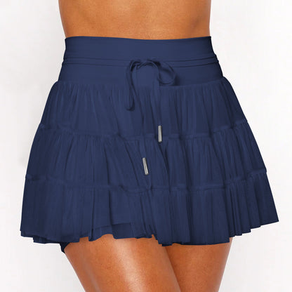 Soft Color-Block Lace-Up Skirt Pants for Women