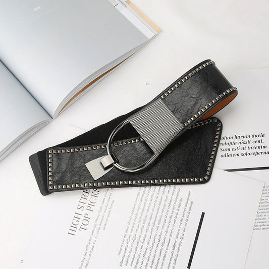 Punk Studded Elastic Wide Waist Belt