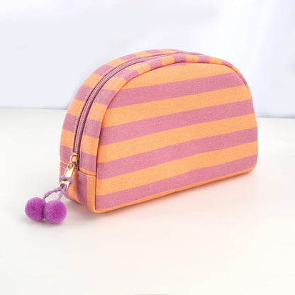 Minimalist Striped Canvas Shell Makeup Bag