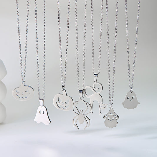 Halloween Pumpkin Ghost Pendant Necklace