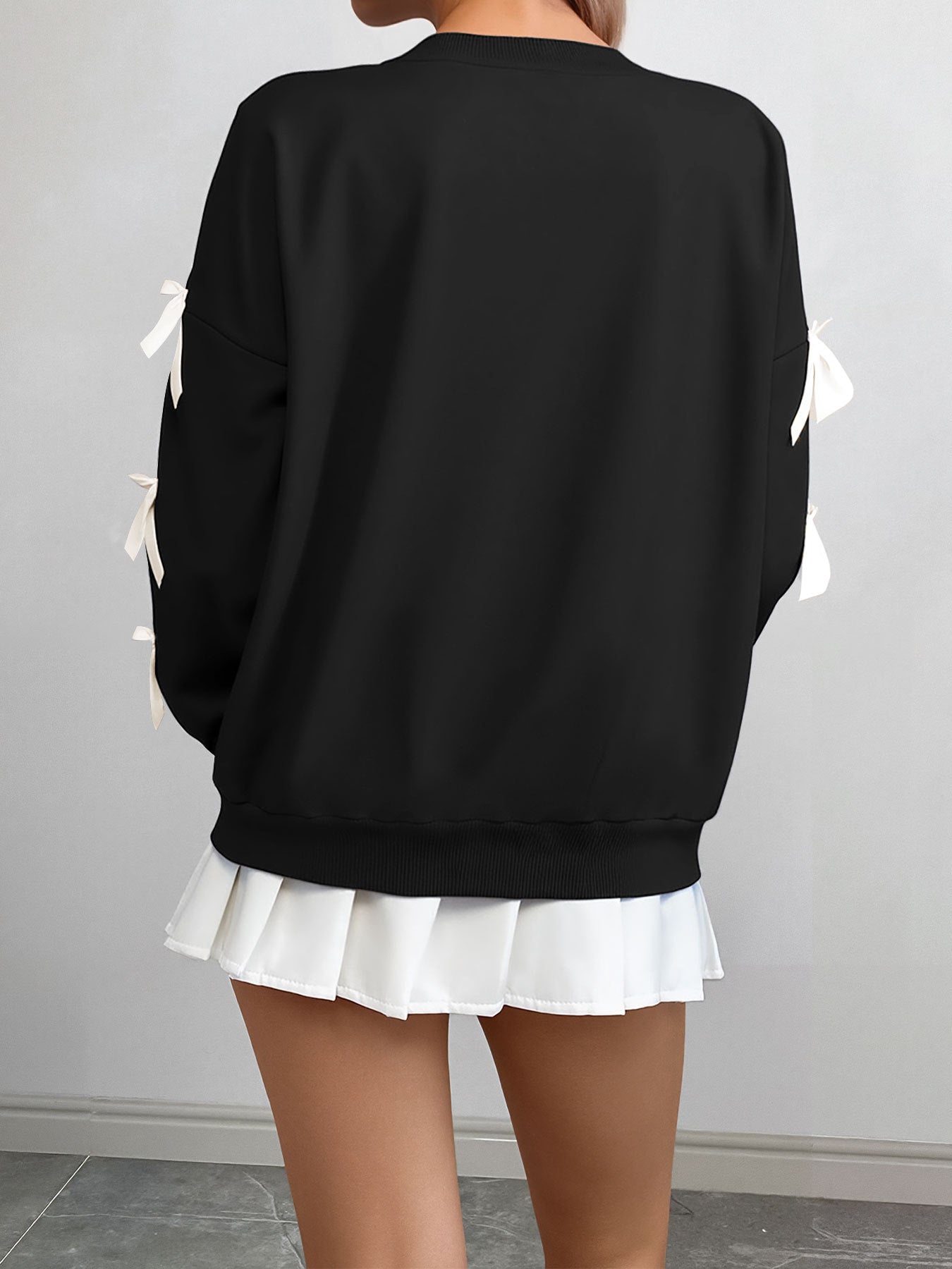 Cute Solid Color Bow Knot Pullover Sweater