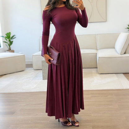 Elegant High Waist Long Sleeve Maxi Dress for Women