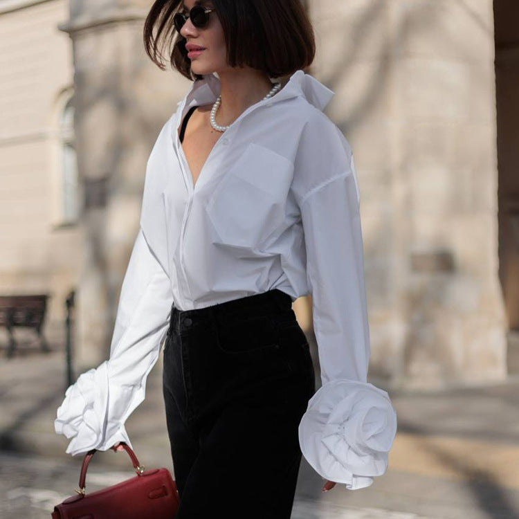 French Style Floral Long Sleeve Shirt Cotton Cardigan for Women