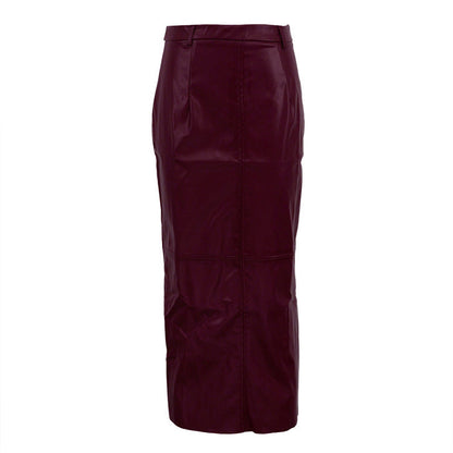 Burgundy High Waist Split Maxi Skirt for Elegant Casual Wear