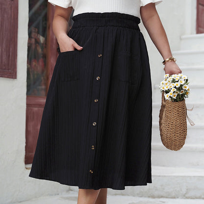 Black High-Waisted A-Line Skirt Elegant Casual Dress