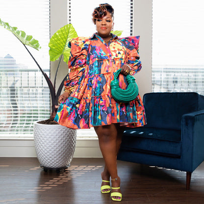 Fashionable Floral Ruffle Button-Up Dress Plus Size