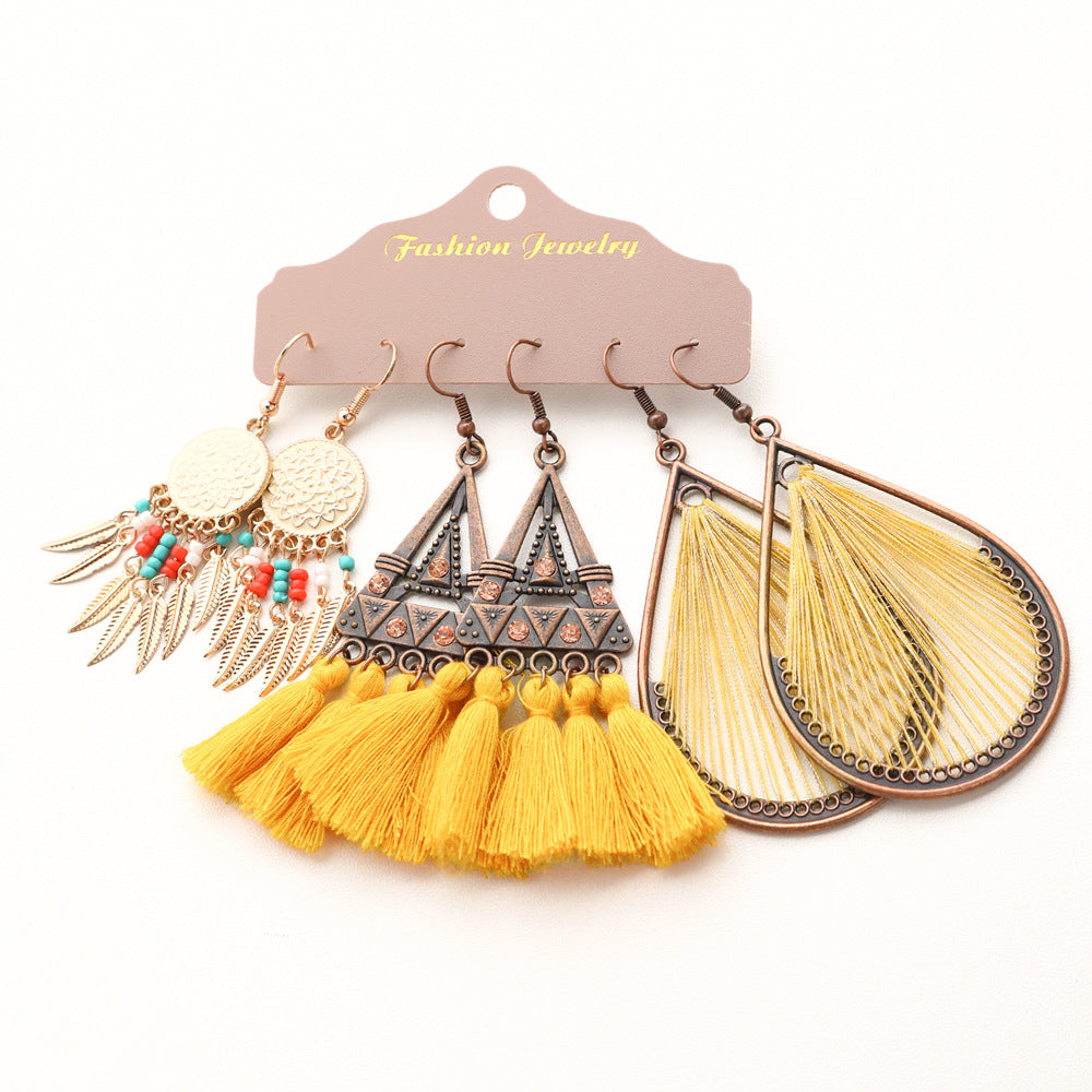 Bohemian Geometric Tassel Earrings Set