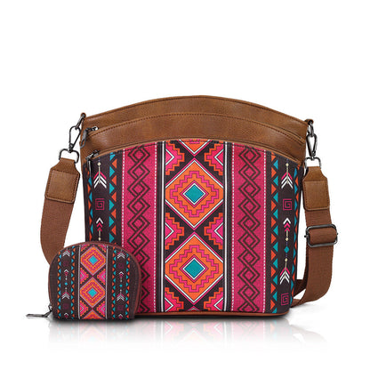 Cosbai - Boho Large Crossbody Bag And Clutch Set - 2 PCS
