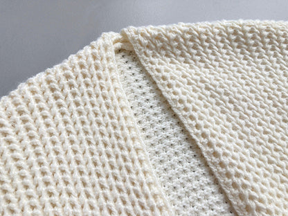 Solid Color Hollow Out Open Front Knit Cardigan