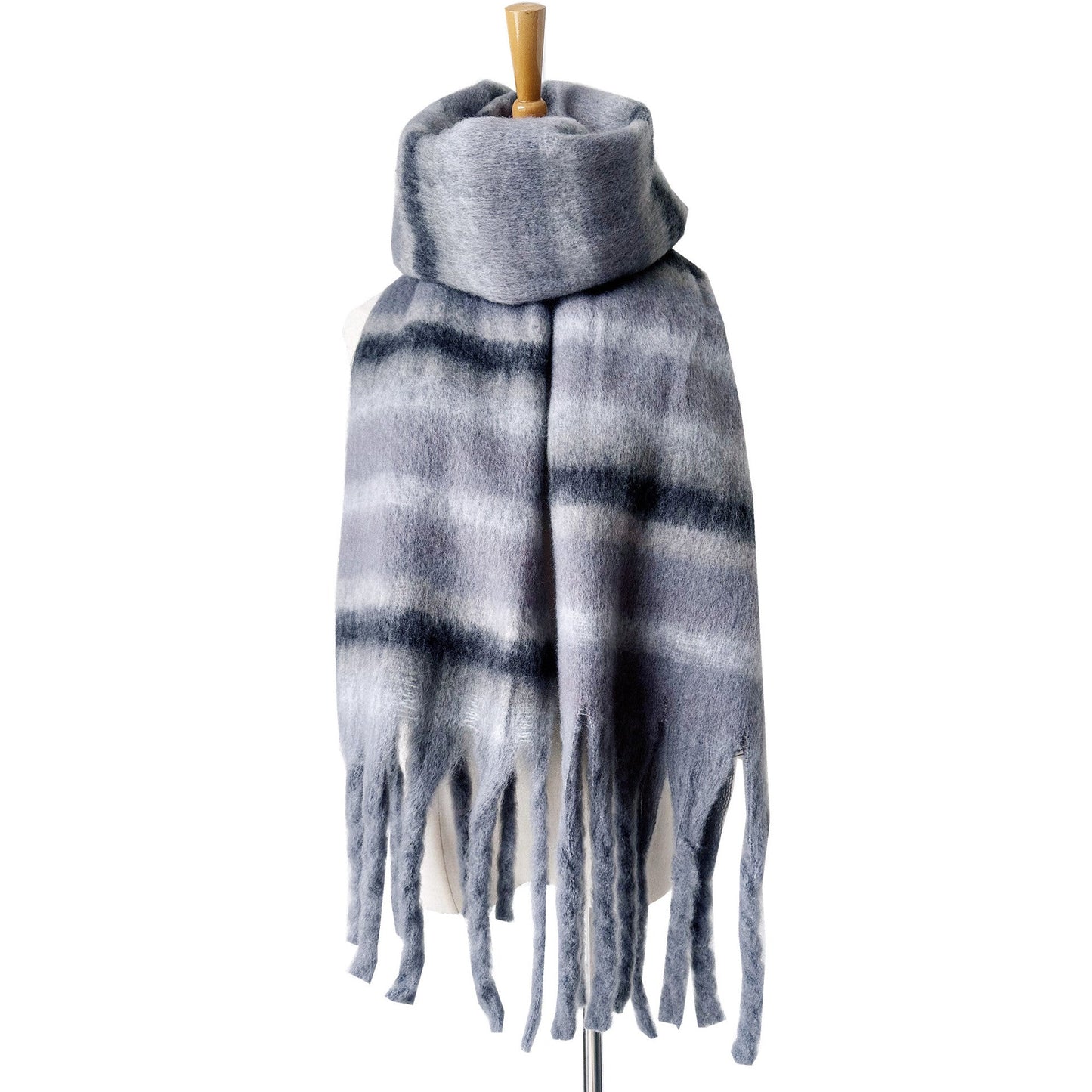Winter Striped Oversized Thick Soft Tassel Scarfs