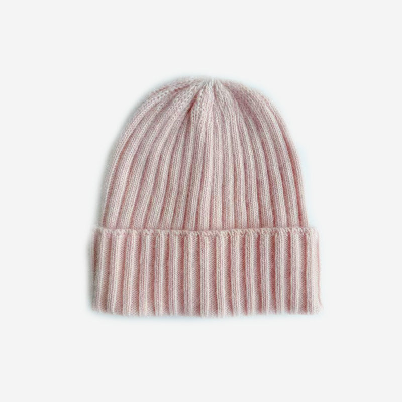 Classic Striped Knit Rabbit Fur Blend Beanie Hat