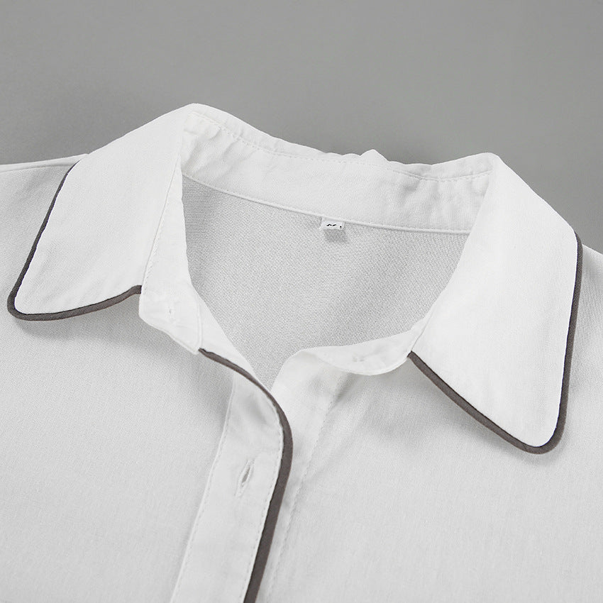 Color Block Button Down Shirt Short Sets
