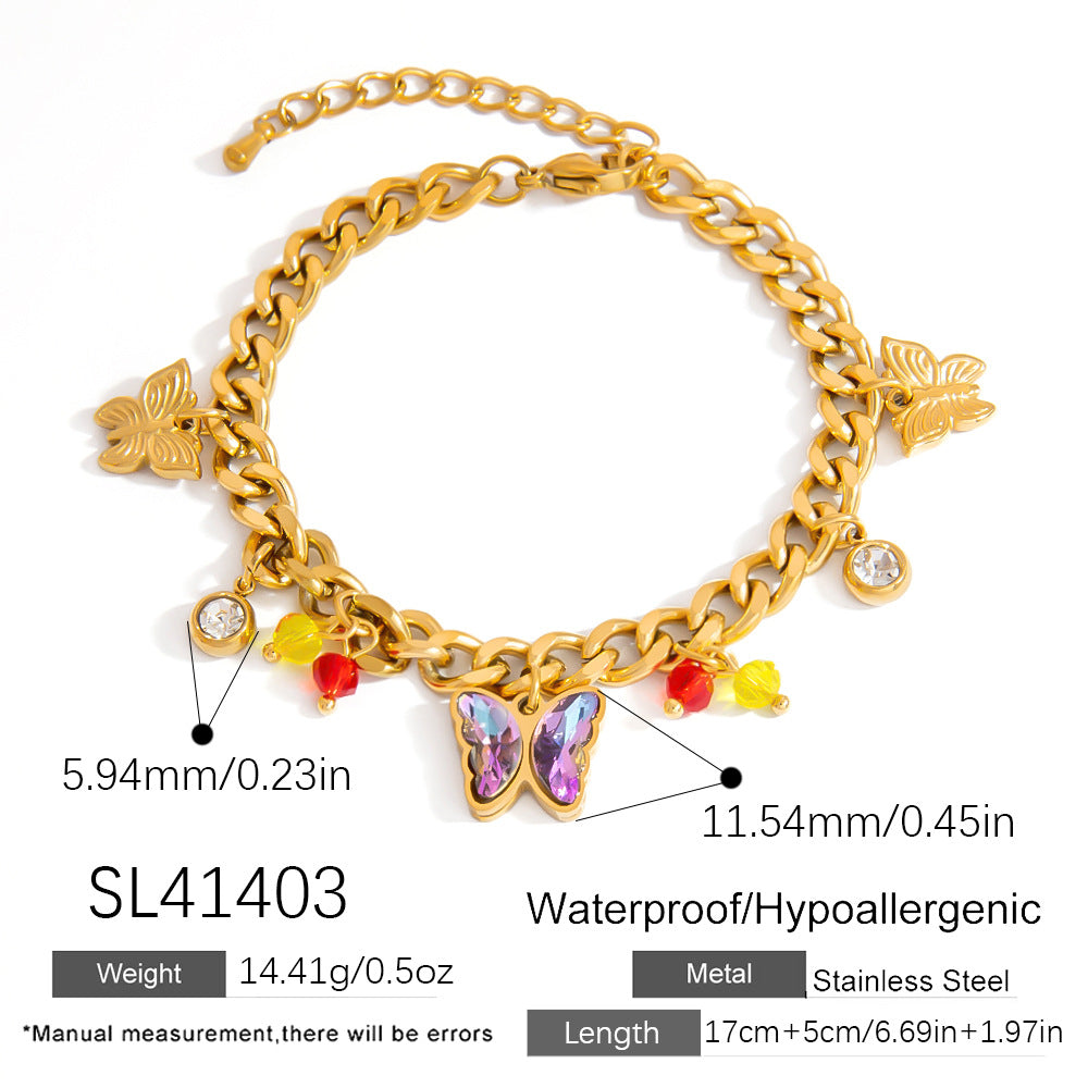 Fashion Minimalist Butterfly Pendant Bracelet - Stainless Steel With 18K Gold Plating