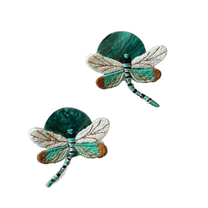 Vintage Green Dragonfly Stud Earrings