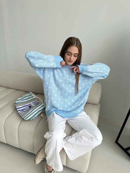 Print Contrast Color Loose Sweater