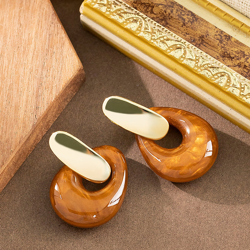 Retro Geometric Resin Drop Earrings Stylish Statement Earrings For Women