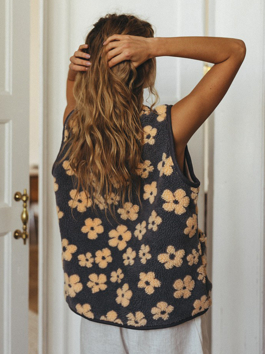 Floral Print Sleeveless Vest for Women Comfortable Casual Cardigan