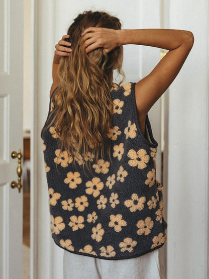 Floral Print Sleeveless Vest for Women Comfortable Casual Cardigan