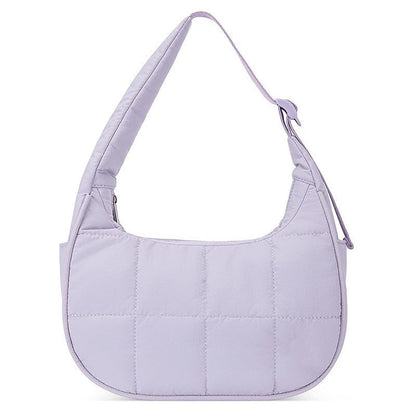 Solid Color Nylon Quilted Crescent Shoulder Bag
