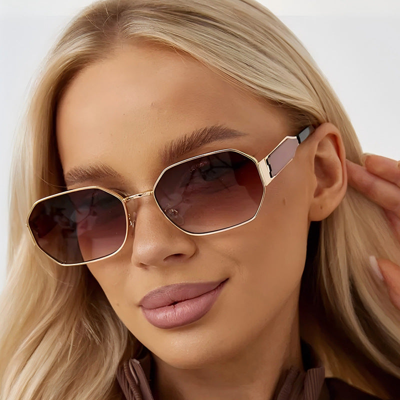 Polygon Metal Sunglasses UV400 Protection Trendy Outdoor Glasses