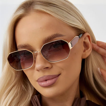 Polygon Metal Sunglasses UV400 Protection Trendy Outdoor Glasses