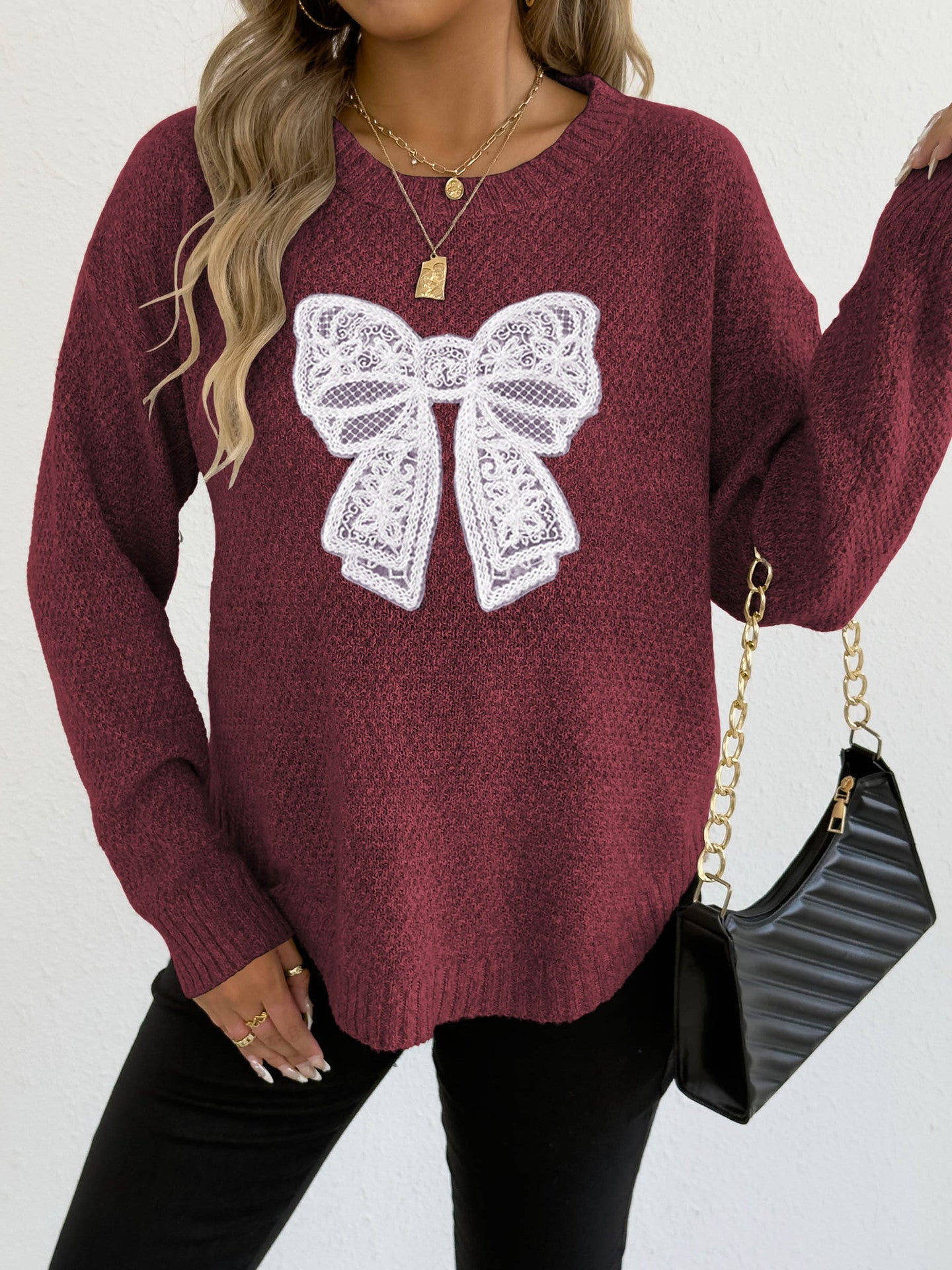 Embroidered Butterfly Knit Sweater Elegant Casual Pullover