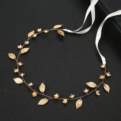 Gold Leaf Flower Bridal Headband Handmade Alloy Hairband