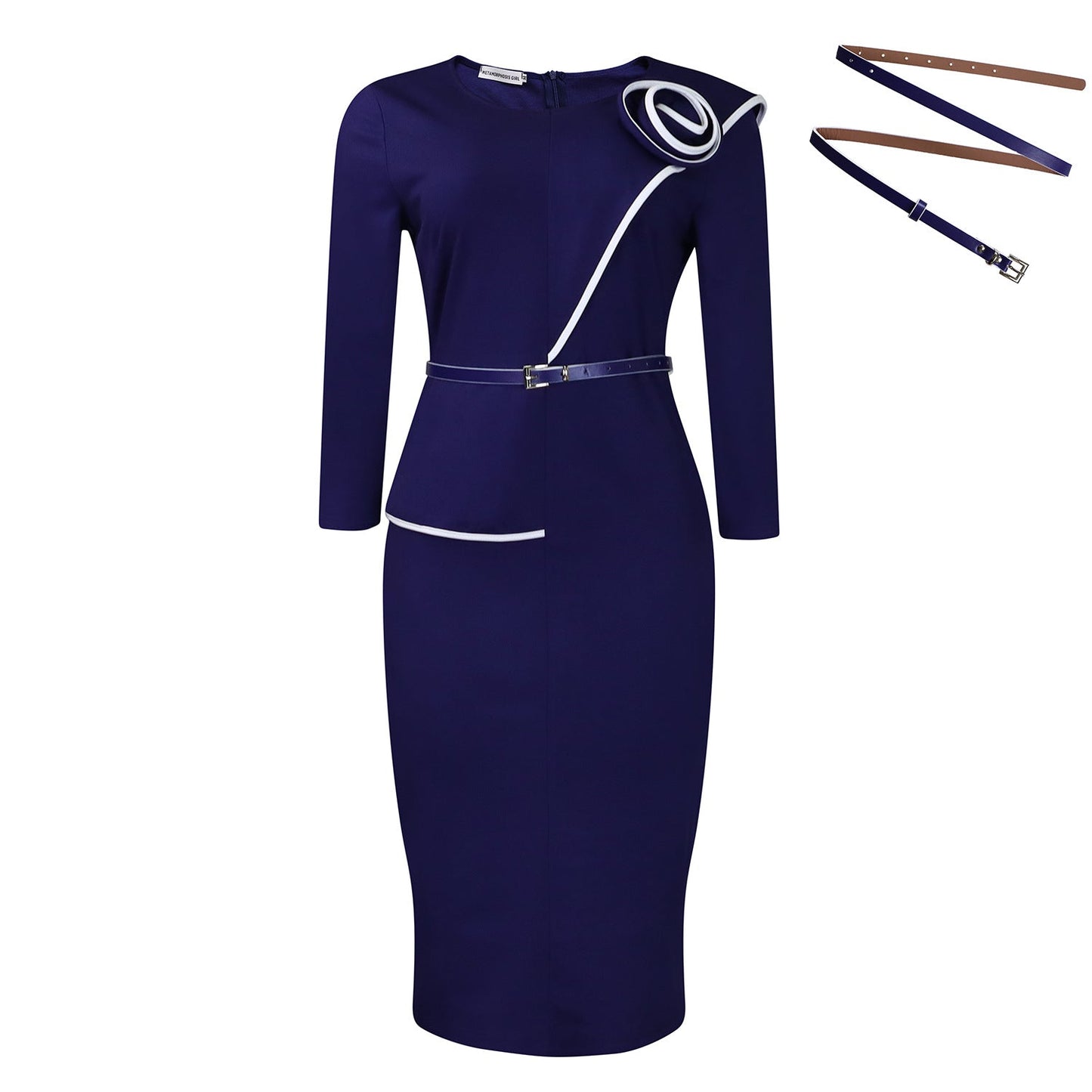Pencil Skirt With Belt Elegant Office Dress