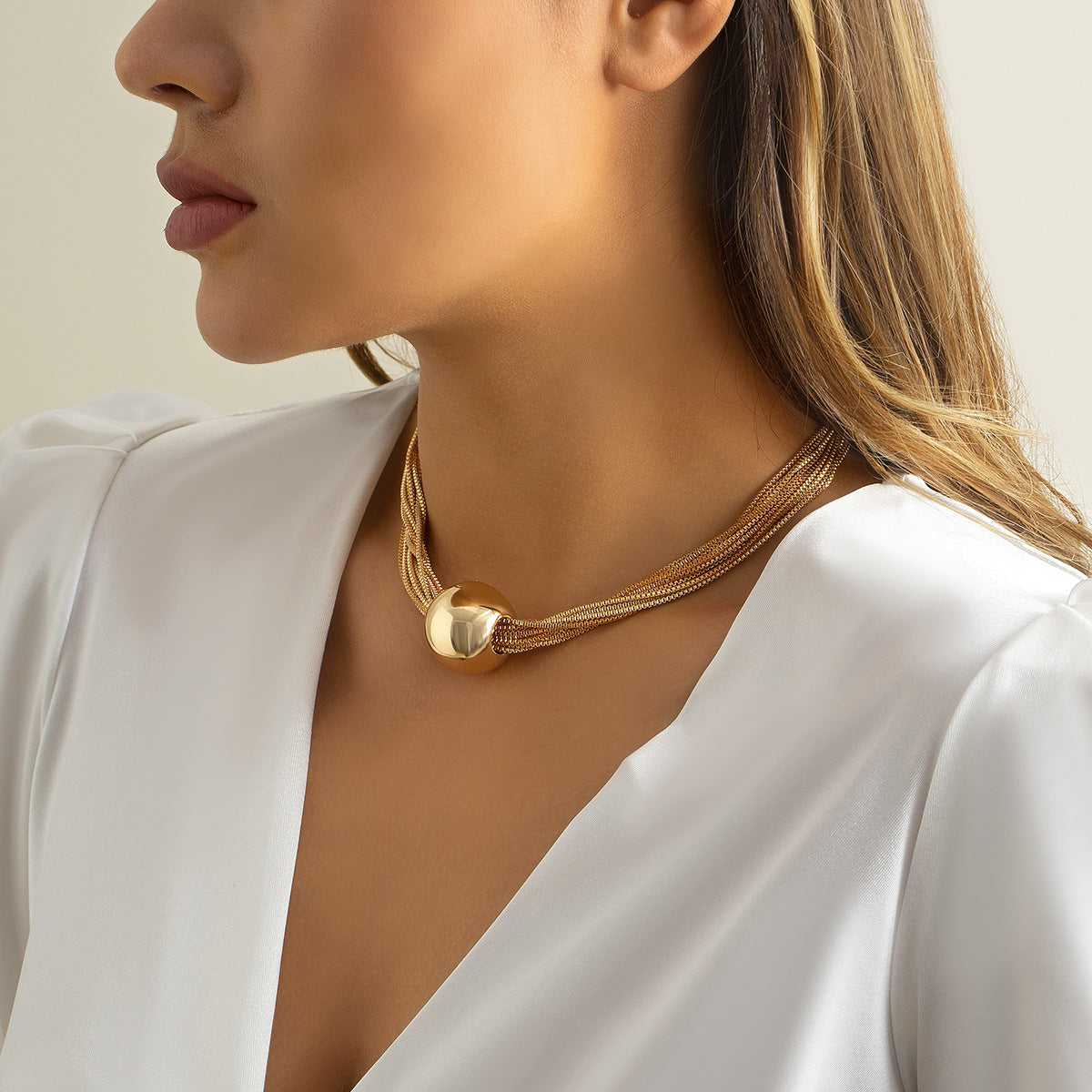 Exaggerated Punk Multi-Layered Chain Necklace With Geometric Ball Design