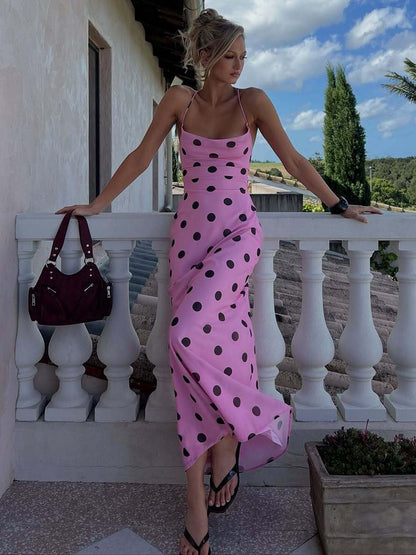 Sexy Backless Polka Dot Maxi Dress for Women