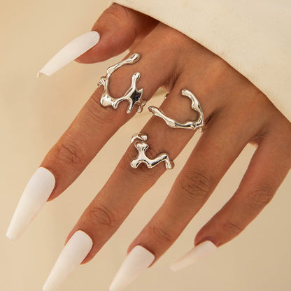 Trendy Vintage Statement Geometric Open Joint Ring Set