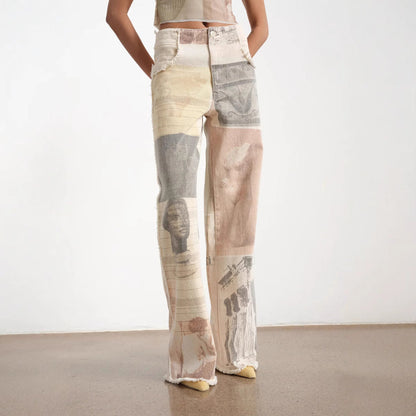 Vintage-Inspired Wide-Leg Printed Jeans