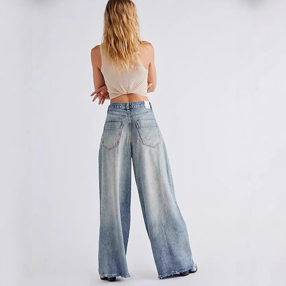 Vintage High Waist Wide Leg Frayed Jeans