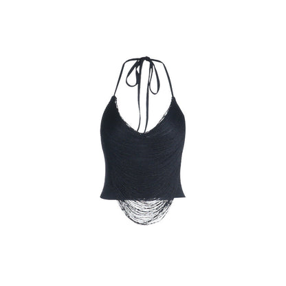 Cropped Halter Neck Top With Fringes for Fashionable Women