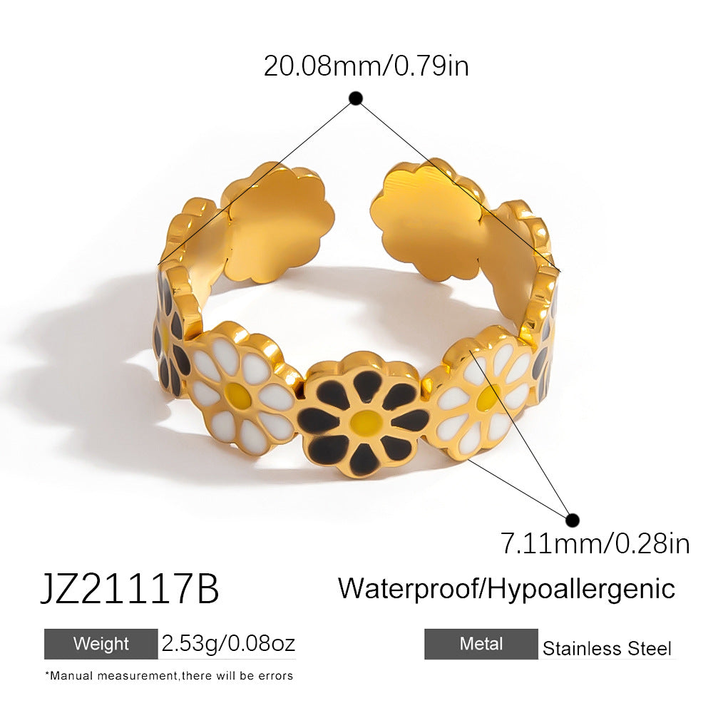 Colorful Floral Stainless Steel Ring Stylish Casual 18K Gold-Filled Women's Ring