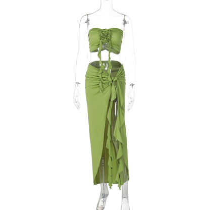 Sleeveless Floral Ruched Maxi Dress Set - Sexy Casual Style