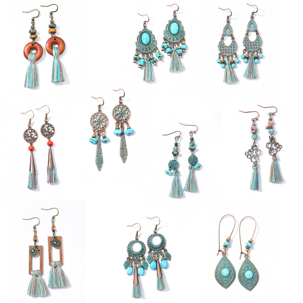Bohemian Vintage Tassel Earrings Set Handmade Zinc Alloy Accessories