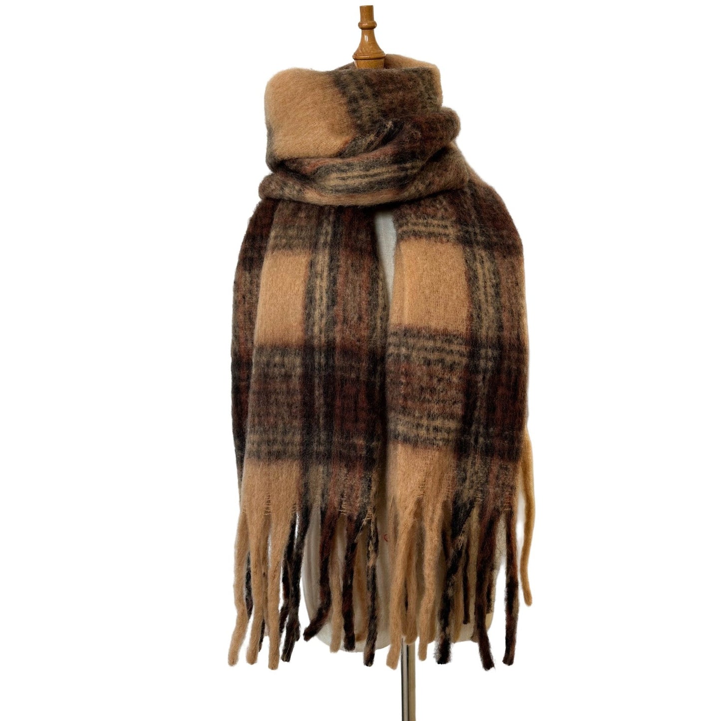 Winter Striped Oversized Thick Soft Tassel Scarfs