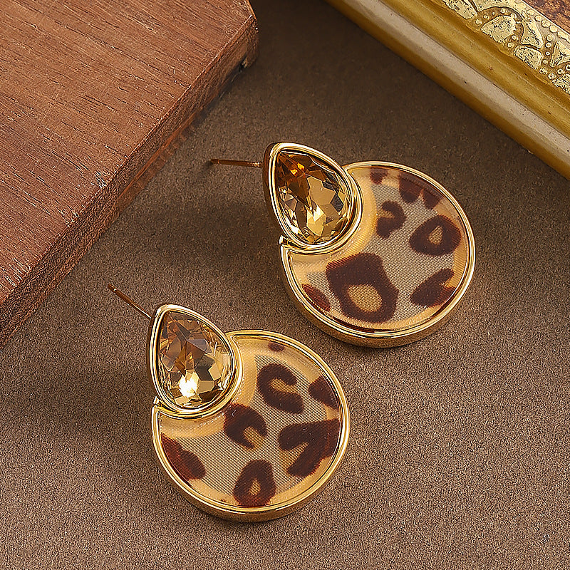 Geometric Round Mosaic Crystal Earrings With 18K Gold Plating