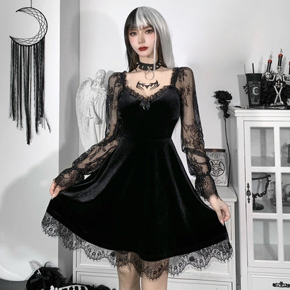 Dark Aesthetic Lace Hip-Hop Dress Short Sleeve