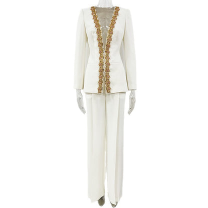 Fashionable Sequin Embellished Jacket And Pants Set