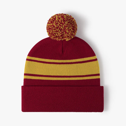 Stripe Contrast Color Stretch Pom Beanie