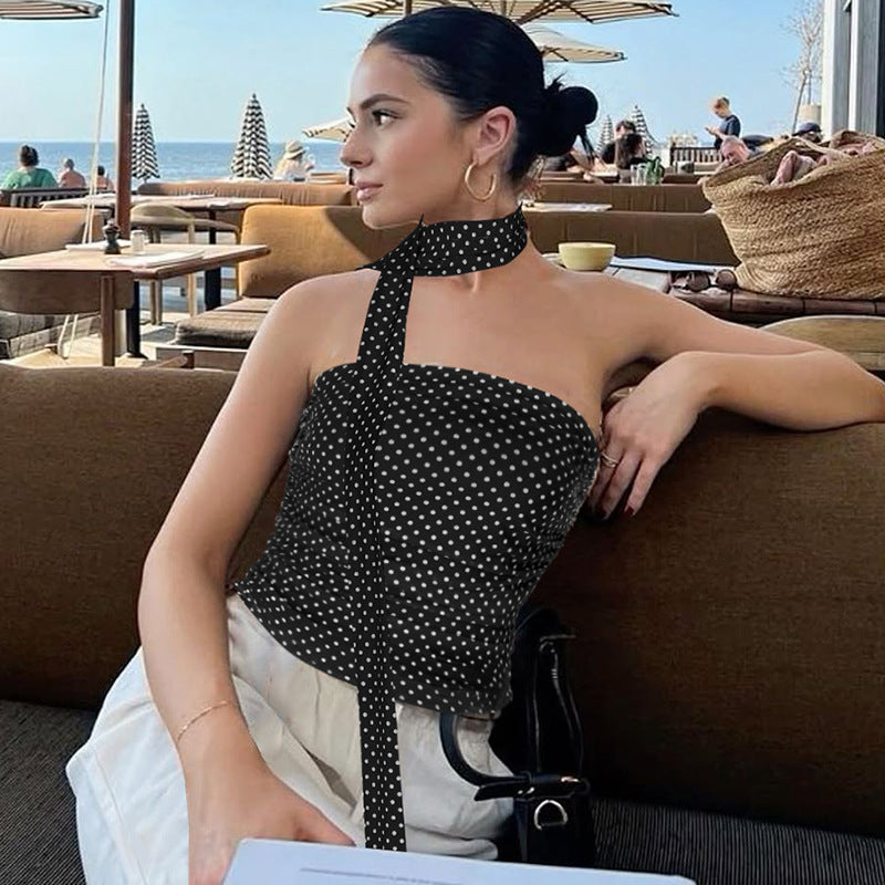 Trendy Polka Dot Strapless Top With Bodycon Fit