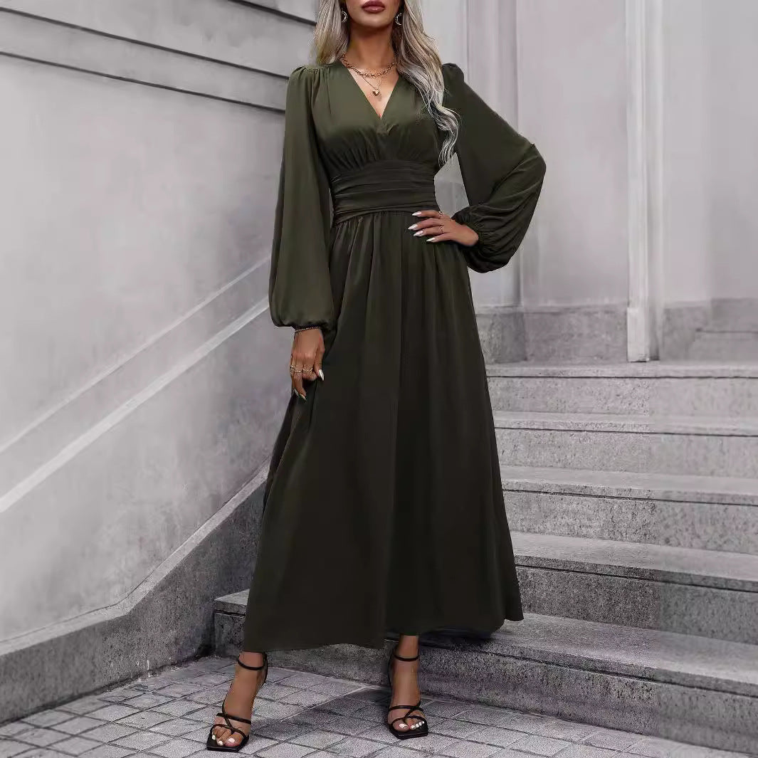 Autumn And Winter New Women'S Lantern Sleeves With High Split Ends Dress