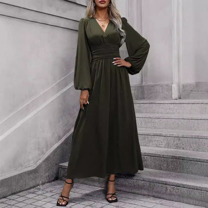 Autumn And Winter New Women'S Lantern Sleeves With High Split Ends Dress