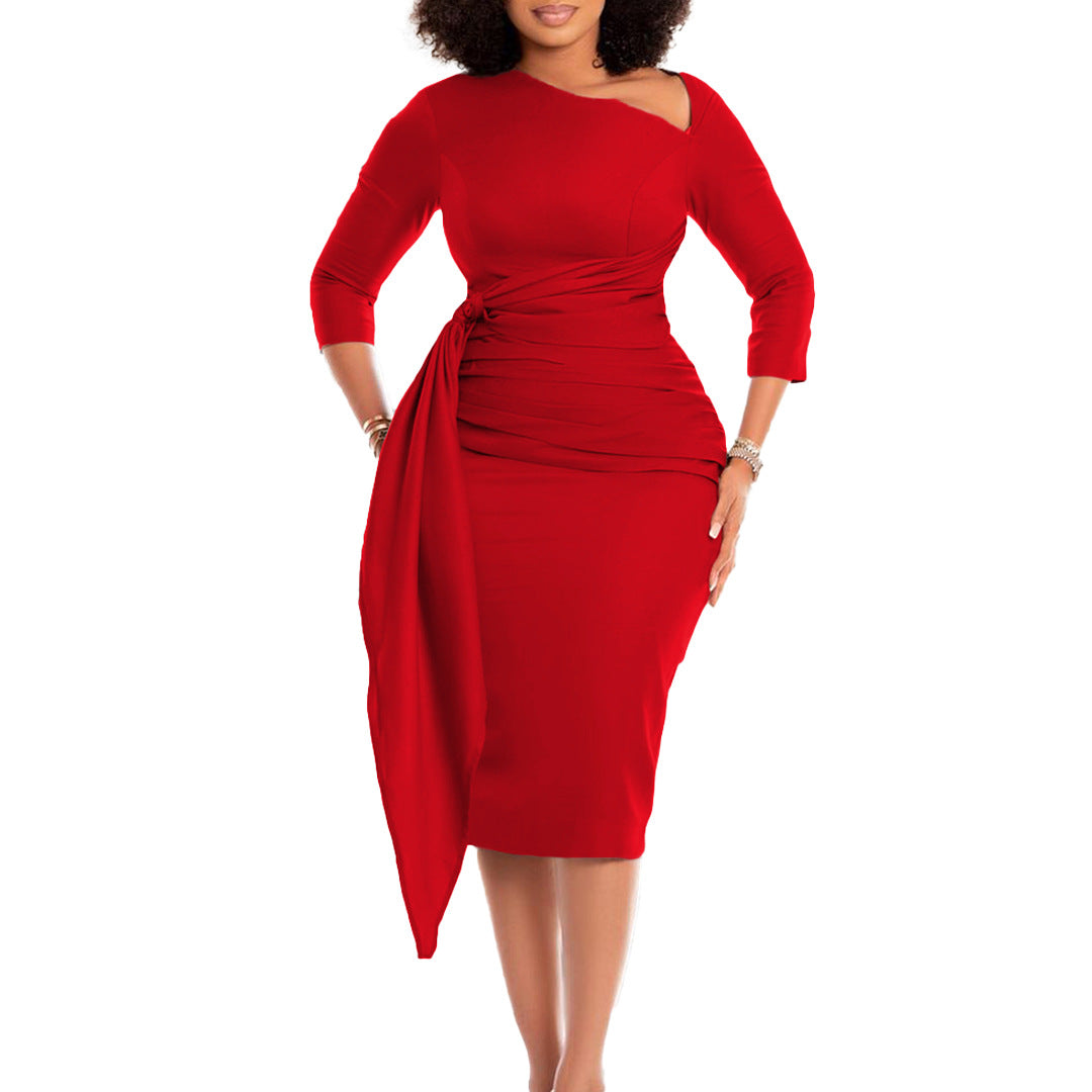 Elegant Solid Color Bodycon Dress With Ruffles